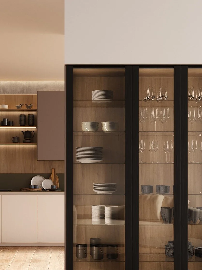 Cocina K3 a medida en Cádiz: diseño lineal con elementos asimétricos — Rosso Home Design